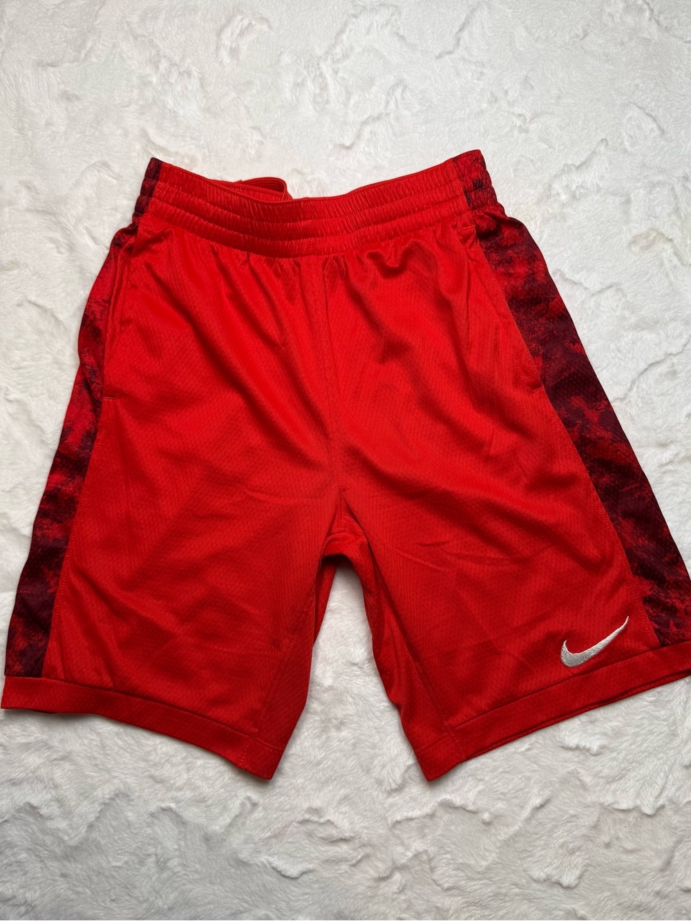 Nike Red Boys' Athletic Shorts with Dark Red Side Panels